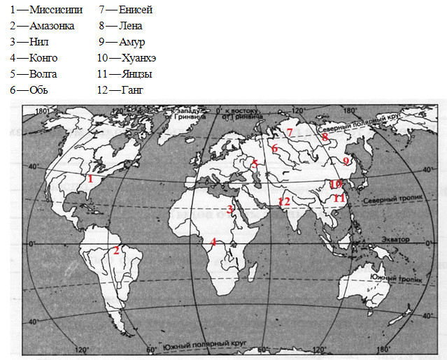 Контурная карта 6 класс география реки